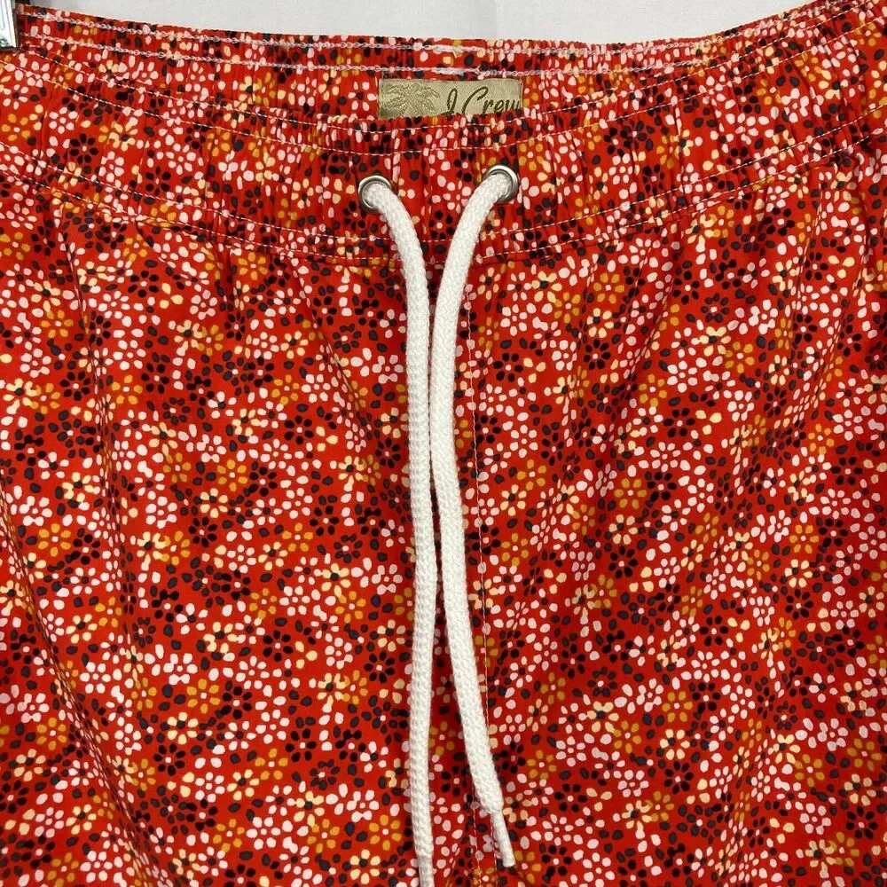 J. Crew Swim Trunks Mens‎ Sz M Orange White Floral Board Mesh Lined Drawstring